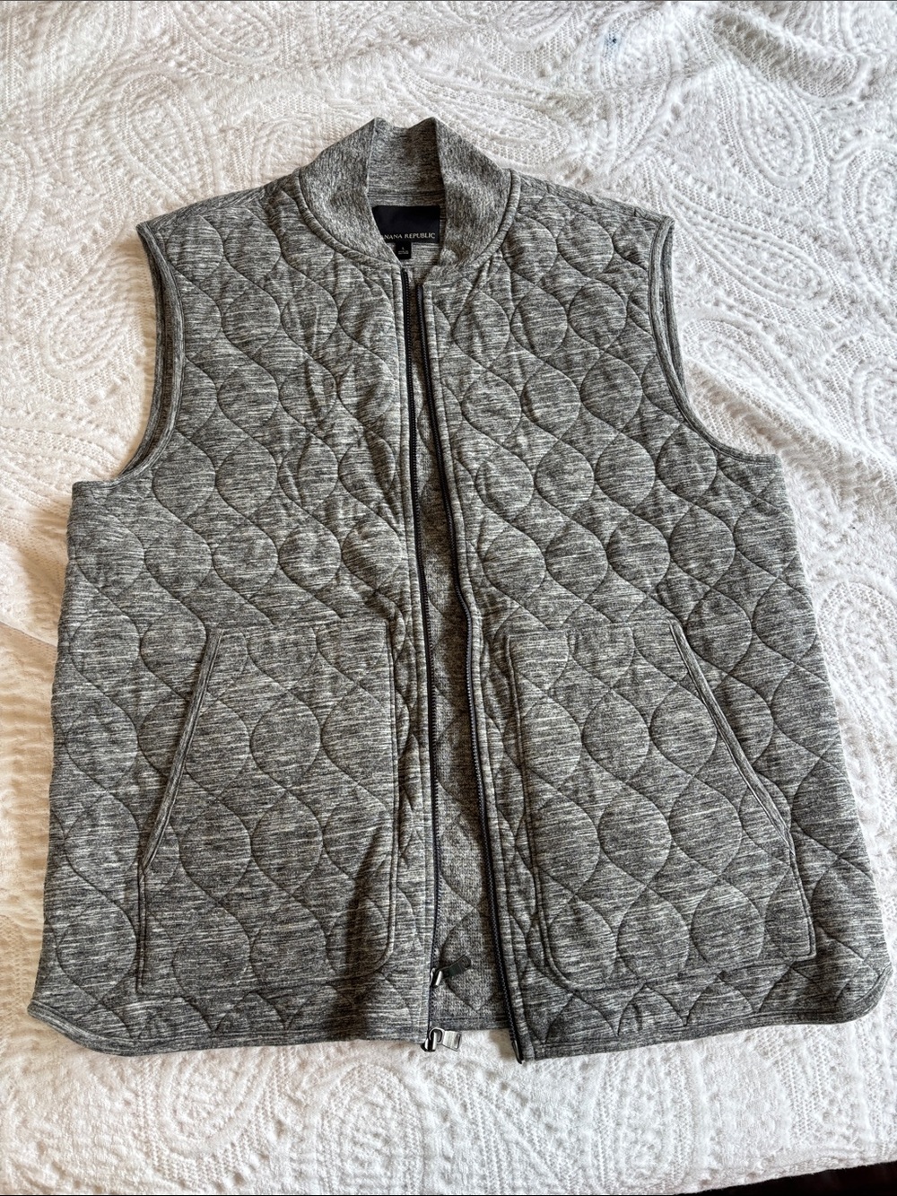 Banana Republic Heather Grey Quilted Vest Cotton Blend Size L